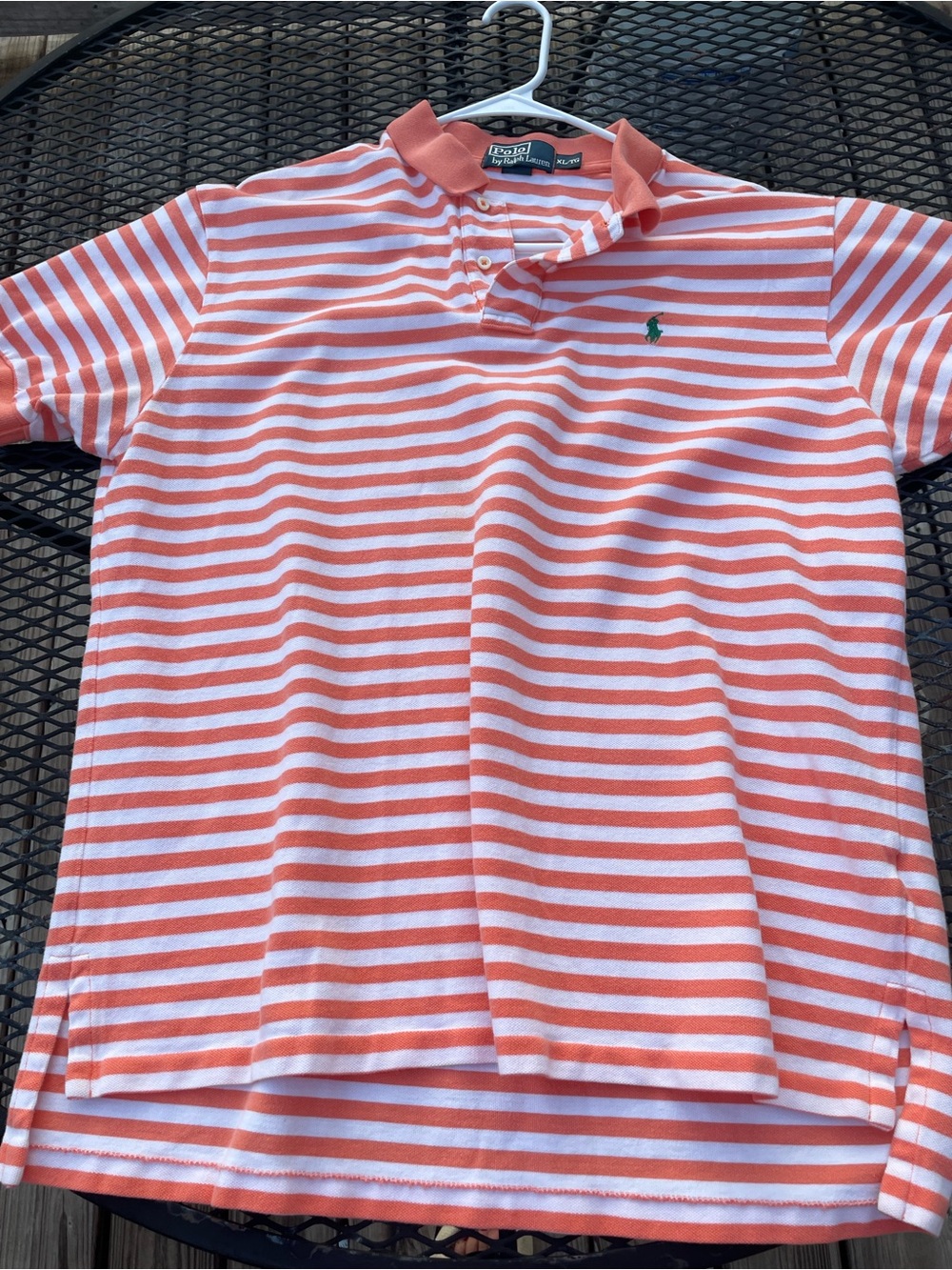 Ralph Lauren men coral and white Striped Polo Shirt